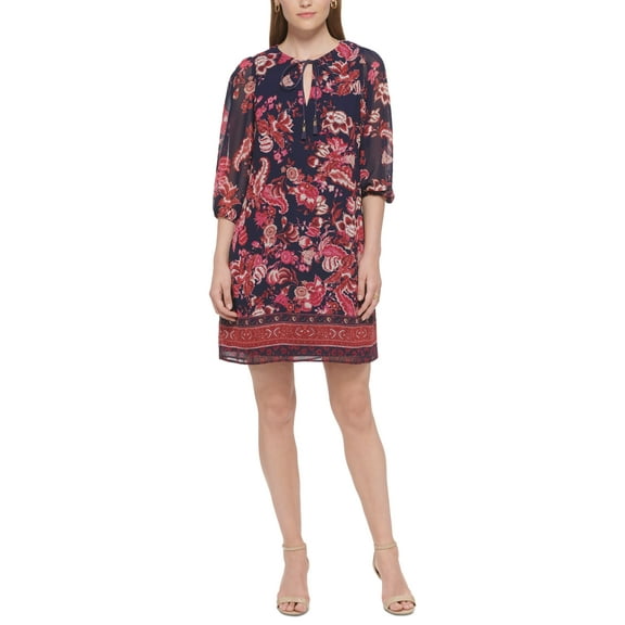 Vince Camuto Womens Printed Balloon Sleeve Chiffon Dress Berry 12
