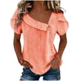 thumbnail image 2 of Ayolanni Outdoor Womens Blouses Casual V-Neck Short Sleeve Striped Blouse Puff Fitted Tunic Button Down Shirts Summer Tops for Women 2026 Orange S, 2 of 5