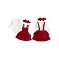 thumbnail image 2 of Newborn Baby Girls Christmas Outfits Long Sleeve  one-piece  Romper + Velvet Suspender Skirts + Headband Clothes Set, 2 of 9