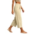 thumbnail image 7 of Bzdzmqm Women's High Waisted Wide Leg Capri Pants with Pockets Solid Casual Streetwear Elastic Waist Summer Cropped Beach Work Trousers Fashion, Beige L, 7 of 7