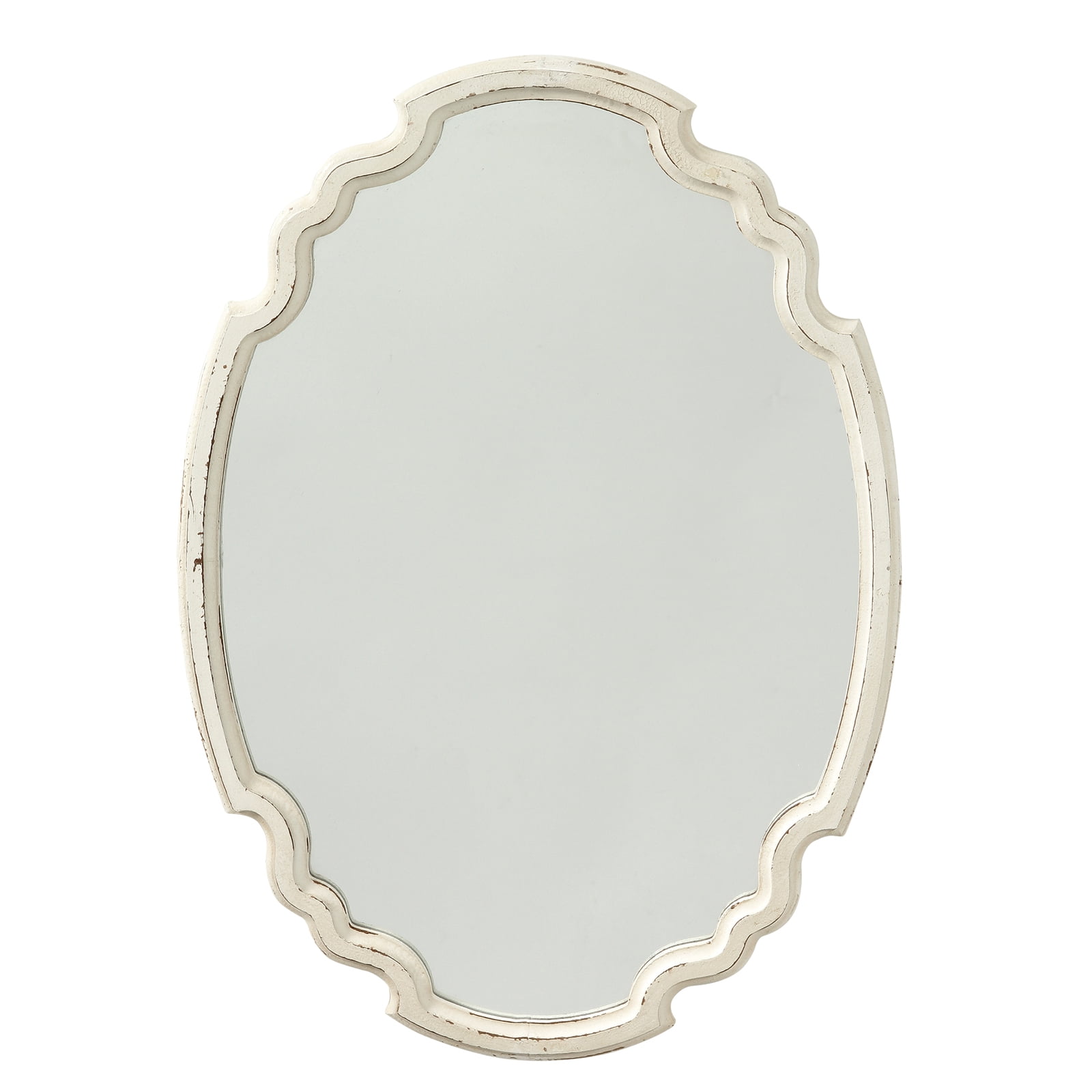 Vintage Sculpted Oval Mirrors for Wall Decor 24", Distressed White