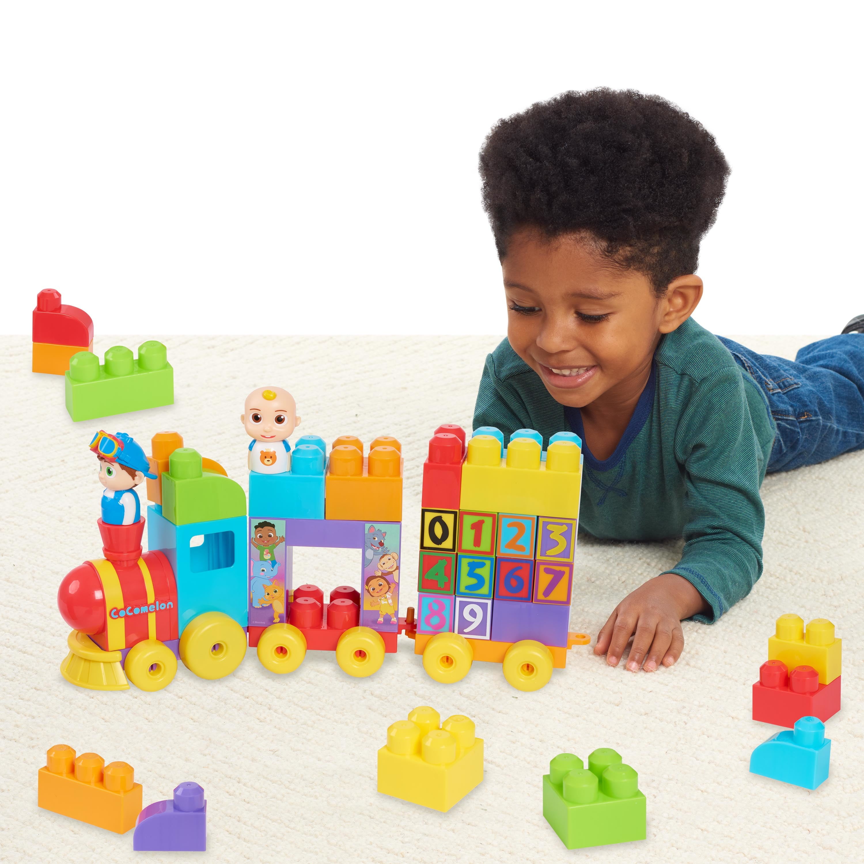 Just Play CoComelon Stacking Train Color and Number Recognition 40 Piece Large Building Block Set Includes JJ and Tomtom Figures 