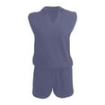 thumbnail image 5 of Short Sets for Women Sleeveless V Neck Collared Tank Top and Shorts 2 Piece Matching Set Tracksuit Loungewear, 5 of 5