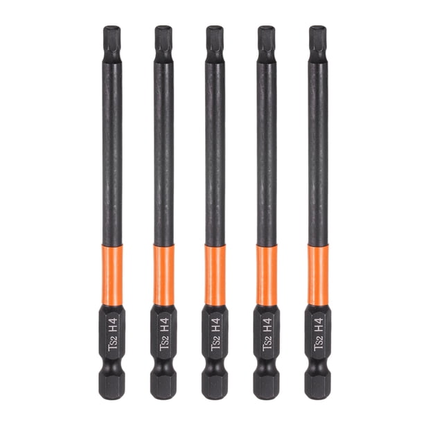 Uxcell 5pcs H4 Broca de Cabeza Hexagonal Llave 4mm Punta Plana Métrica Vástago Hexagonal de 1/4" 100mm (4") Largo Destornillador Hexagonal Magnético de Fosfato Negro