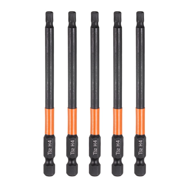Uxcell 5pcs H4 Broca de Cabeza Hexagonal Llave 4mm Punta Plana Métrica Vástago Hexagonal de 1/4" 100mm (4") Largo Destornillador Hexagonal Magnético de Fosfato Negro