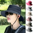 thumbnail image 2 of Kripyery Men Sun Hat Solid Color Wide Brim Fasten String Sunscreen Adjustable String Beach Hat Summer Head Supply, 2 of 8