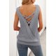 thumbnail image 1 of ABPHQTO Camiseta sin mangas de punto con agujeros entrecruzados gris para mujer, 1 of 5