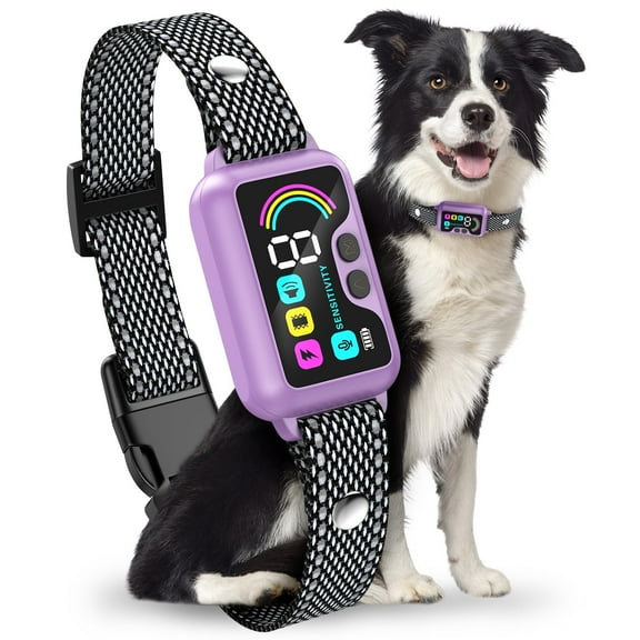 Dog Bark Collar for Large Medium Small Dogs-Rechargeable No Bark Collar Auto Bark Control with 8-Level Sensitivity & Beep Vibration Shock Mode,Waterproof (Purple)