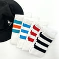 thumbnail image 6 of Couver Women's Athletic Knee High Socks 3 Stripes Cotton Blend White Black 2 Pairs Size 9-11, 6 of 8