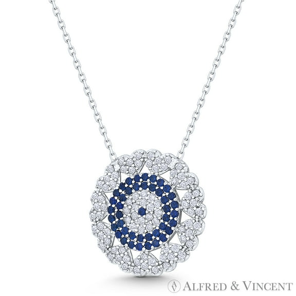 Evil Eye & Multi-Heart CZ Crystal 17mm Charm Pendant & Chain Necklace in .925 Sterling Silver w/ Rhodium