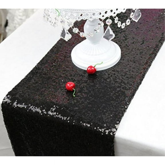 ShinyBeauty 12" x 108" Sequined Table Runner - Black