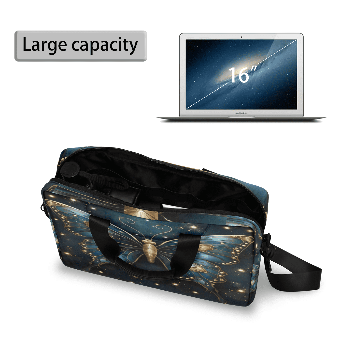 Herdesigns Boho Butterfly Laptop Bag for Women Men, Computer Case Briefcase Messenger Bags, 15-15.6 inch Laptop Sleeve Shoulder Bag