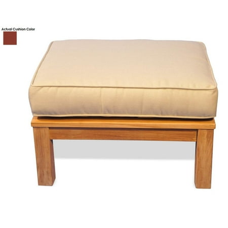 27.75" Natural Teak Deep Seating Outdoor Patio Ottoman with Terracotta Cushion