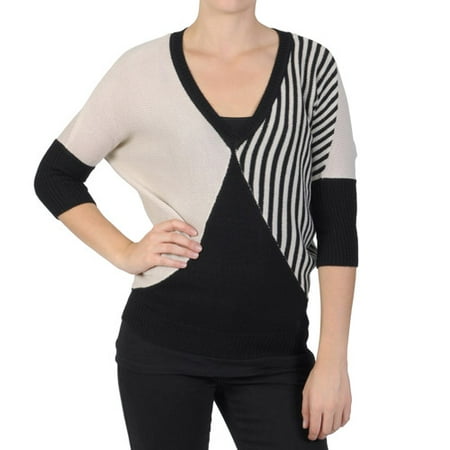 Brinley Co Juniors' Three-quarter Sleeve V-neck Sweater