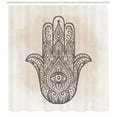 thumbnail image 3 of Oriental Shower Curtain, Palm Shaped Folkloric Interpretation Ornate Bohemian Details Art, Fabric Bathroom Set with Hooks, 69W X 84L Inches Extra Long, Warm Taupe and Dark Taupe, by Ambesonne, 3 of 3