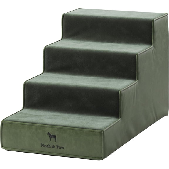 NOAH & PAW Dog Stairs, Dog Ramp for Bed (32" Extra Wide) Pet Stairs for High Bed, Design to Fit Small and Large Breeds, Durable 4 Pet Steps for Couch (35 Foam Density) Leather Collection