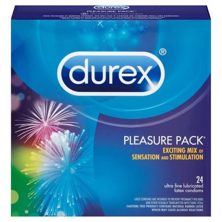 Durex, Pleasure Pack Condoms, Exciting Mix, Latex Condoms, 24 Count