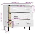 thumbnail image 4 of vidaXL Sideboard with 3 Drawers White 77x40x79.5 cm Solid Wood Oslo 0 Shelves, 4 of 5