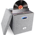 thumbnail image 1 of Vinyl Record Storage Box for + Single LPs Stackable Albums Linen Crate with Lid Collapsible Long Play Music Collection Holder Document File Folder Cabinet Organizer with Handle, 1 of 7