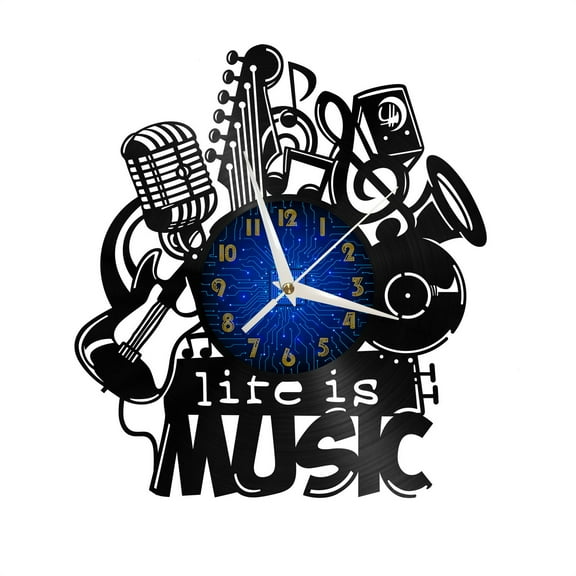 Life is Music Vinyl Record Wall Clock for Kitchen Wall Decor Wall Art Gift for Lover Gift Idea for a Best Friend(B)