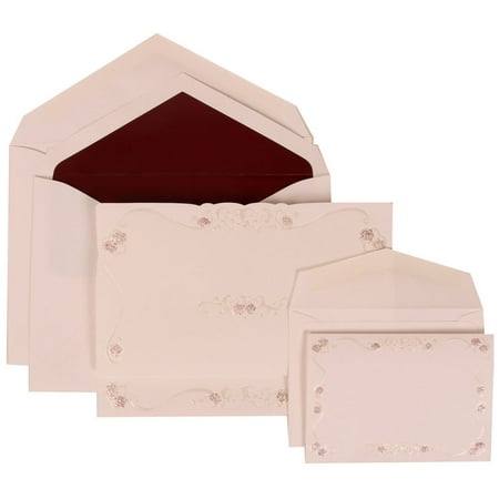 JAM Paper Wedding Invitation Combo Sets, 1 Small & 1 Large, Maroon Design with Burgundy Lined Envelopes and Maroon Rose Border, 150/pack