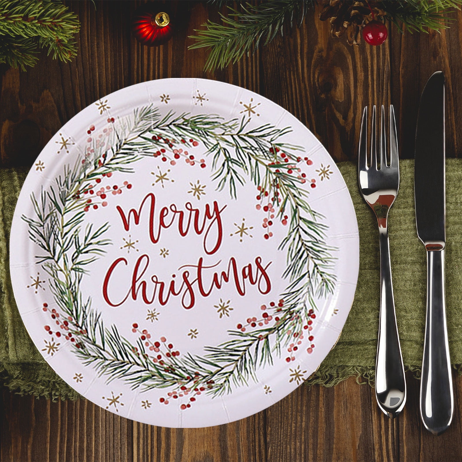 Luoshdecor Merry Christmas Plates,10Pcs-7in Tree Holiday Paper Plates Party Supplies Disposable Dinnerware for Christmas Holiday Celebration