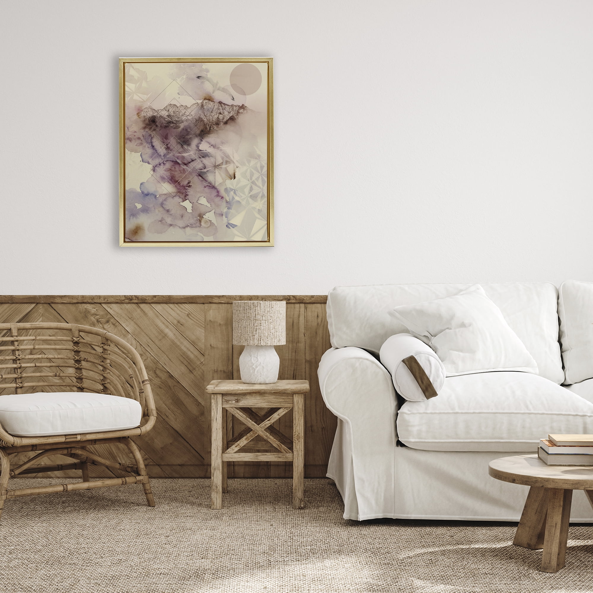 Stupell Industries Dust Abstract with Geometrics Gold Framed Floater Canvas Wall Art, design by Gemma Bardot