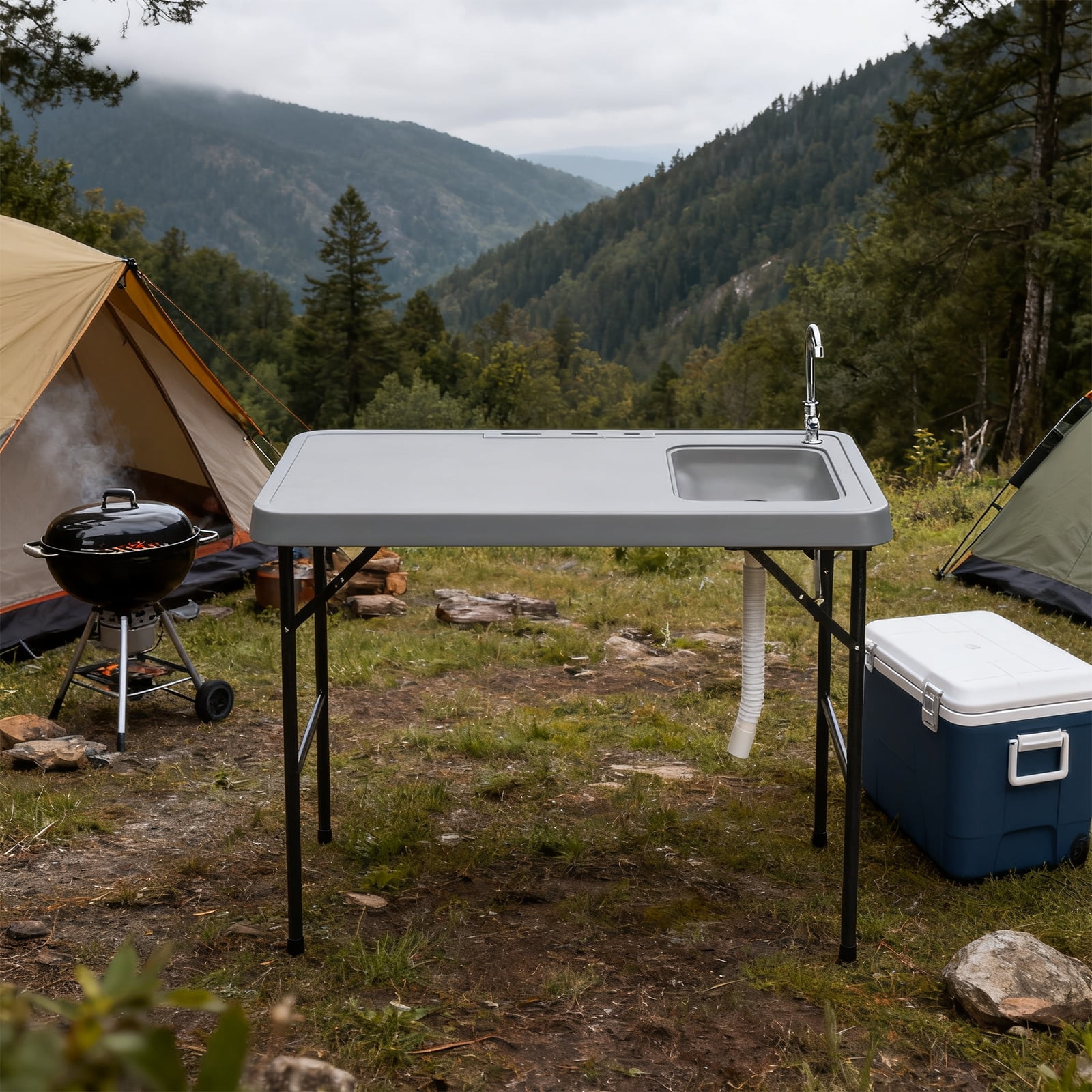 Folding Portable Fish Fillet & Hunting & Cutting Table with Sink Faucet