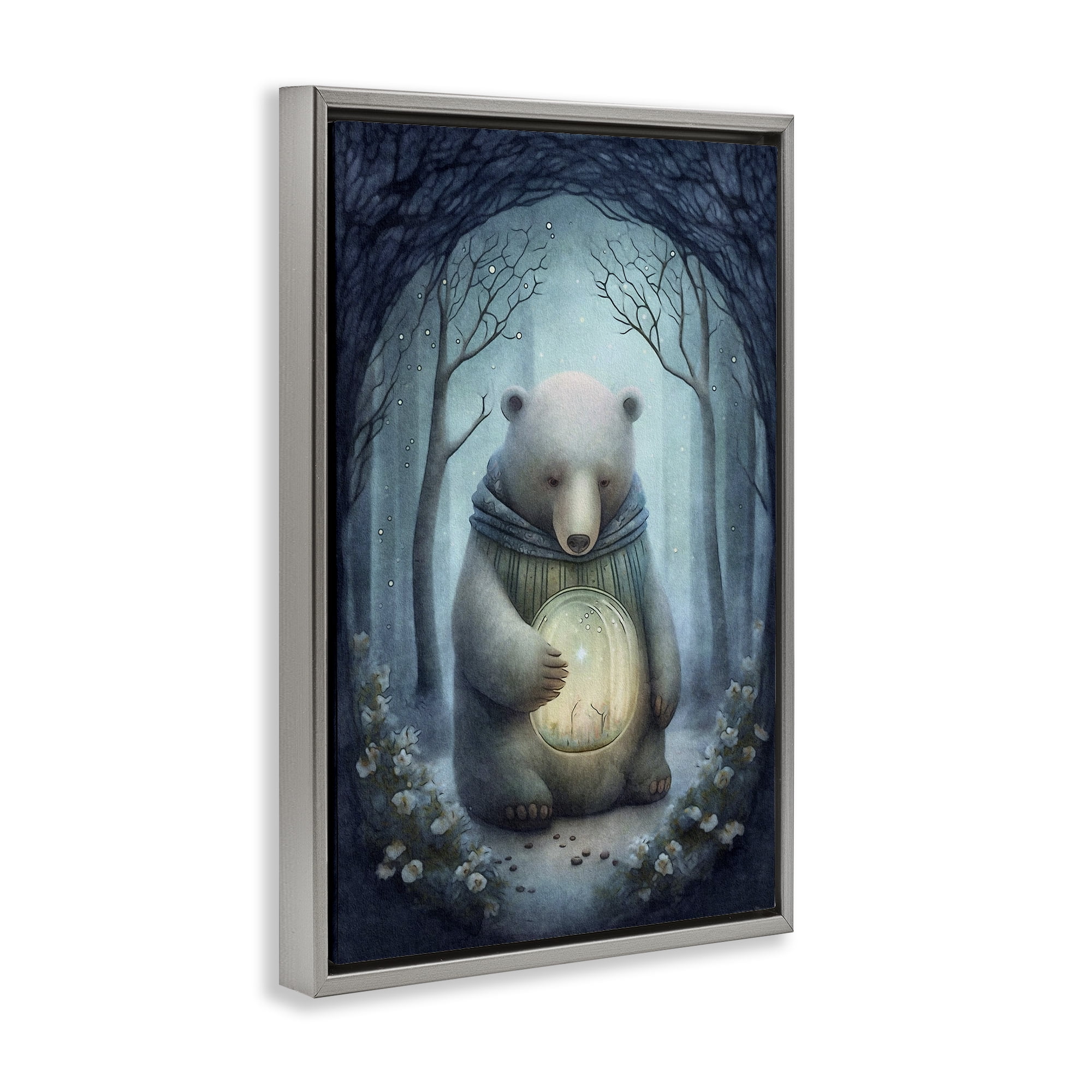 Stupell Industries Mystic Brown Bear Landscape Painting Gray Floater Framed Art Print Wall Art, 21 x 31
