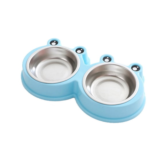 Bcylexb Stainless Steel Frog Shape Double Pet Bowls, Food and Water Dish for Small Medium Dogs Cats, Novelty Cat and Dog Bowls, Blue