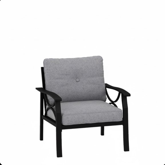 KIOOTTO Outdoor Armchair Set of 2 with Gray Cushions and Black Frames