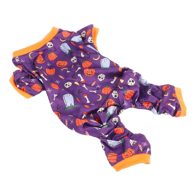 Pijama para perro de Halloween, 4 patas, suave, cómodo, colores ricos, varios patrones, mono para perro de Halloween para casa de vacaciones