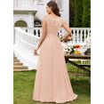 thumbnail image 2 of Champagne V-Neck Sequin Lace Short Sleeve A-Line Evening Gown, 2 of 30