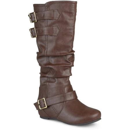 Wedge boots with buckles