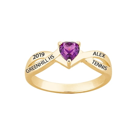 Freestyle, 18K Gold over Sterling Heart Birthstone Class Ring, Personalized, High School or College Graduation