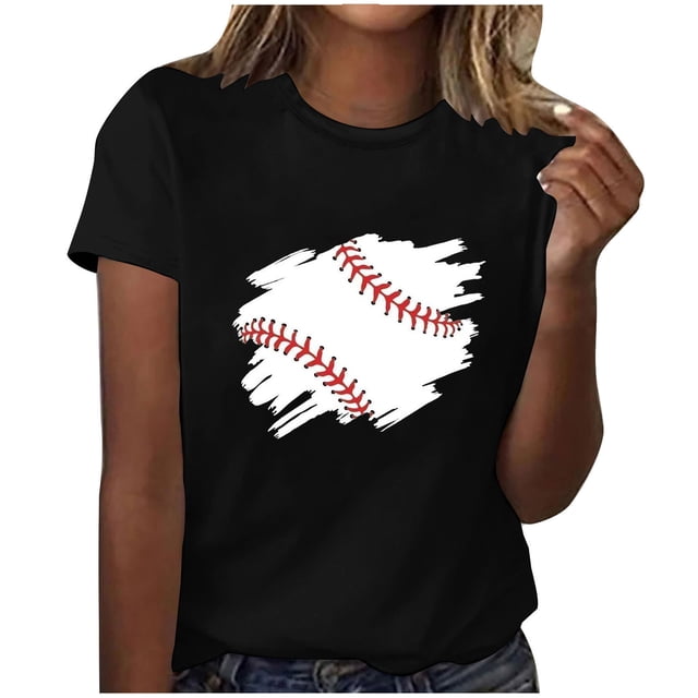 Blusas de Manga Corta para las Mujeres Imprimir Cuello Redondo, Camiseta Casual para Primavera Verano Diario