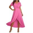 thumbnail image 3 of Women's Maxi Dress Plus Size V-Neck Short Sleeve Front Slit Solid Color Summer Beach Holiday Boho Flowy Long Dress, 3 of 7