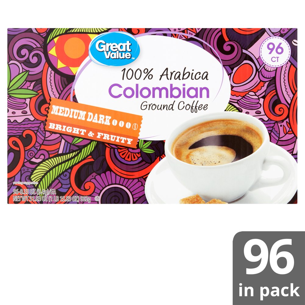 Great Value 100 Arabica Colombian Medium Dark Ground Coffee, 0.33 oz