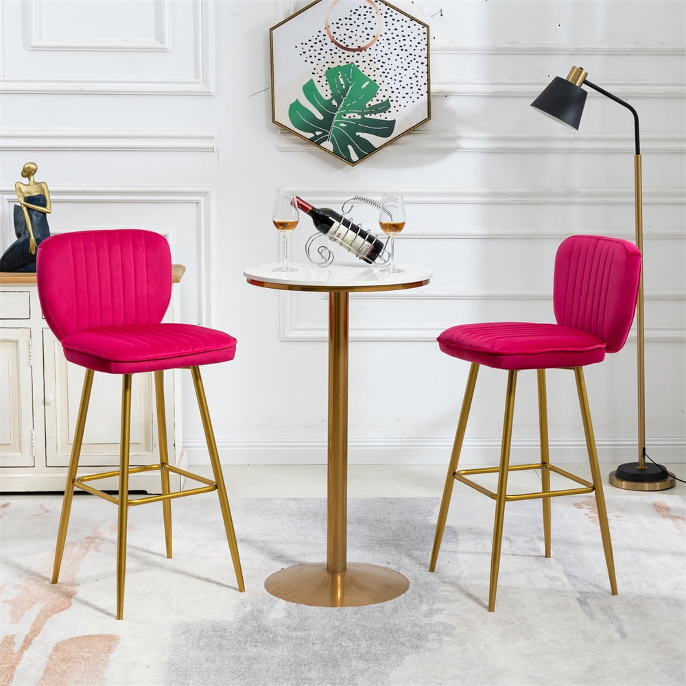 Modern Counter Height Bar Chairs with Gold Footrest Set of 2, Velvet