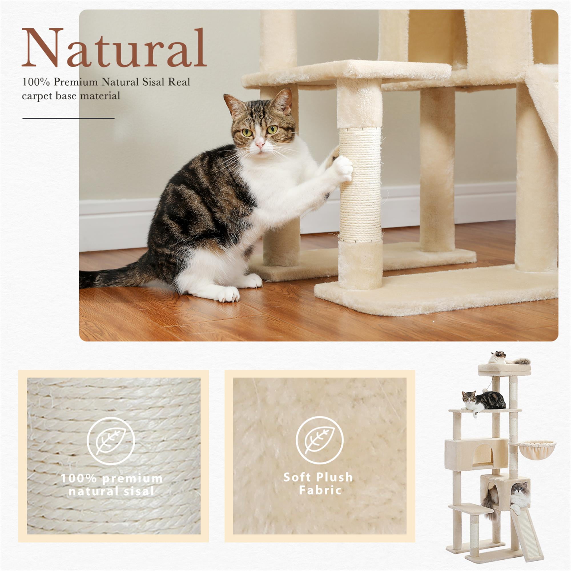Kadyn 60" Cat Tree for Indoor Cats with Scratching Posts Cat Condo, Cat Tree Tower House, Beige