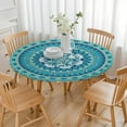 thumbnail image 3 of Floral Boho Print Stretch Tablecloth for Round Tables, Fits 38"-42", 44" Diameter Easy Clean Cover for Thanksgiving & Christmas, 3 of 7