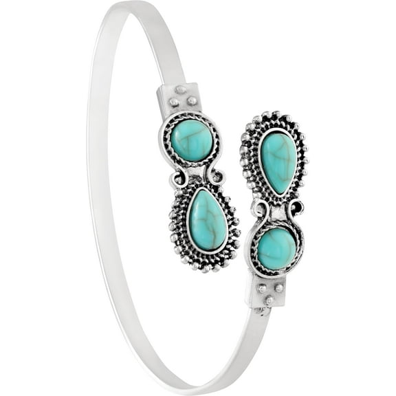 Created Turquoise Bangle For Women - Pear Shape Silver-Overlay Cuff Bangle Jewelry