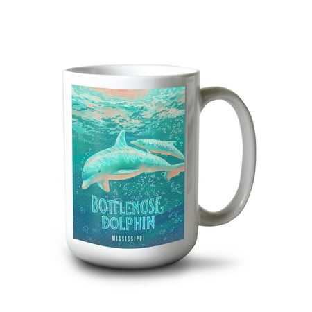 

15 fl oz Ceramic Mug Mississippi Fluid Linework Bottlenose Dolphin Dishwasher & Microwave Safe