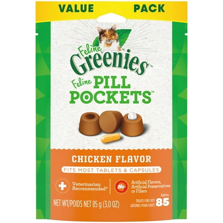 UPC: 0642863109058 | FELINE GREENIES PILL POCKETS for Cats Natural Soft Cat Treats  Chicken Flavor  3 oz. Pack (85 Treats)