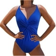 thumbnail image 2 of Wancir Women's Solid Color V-neck Fold Retract Your Waist Tight Ditting Bikini Swimsuit Swim Tops Women for Beach/Pool, 2 of 7