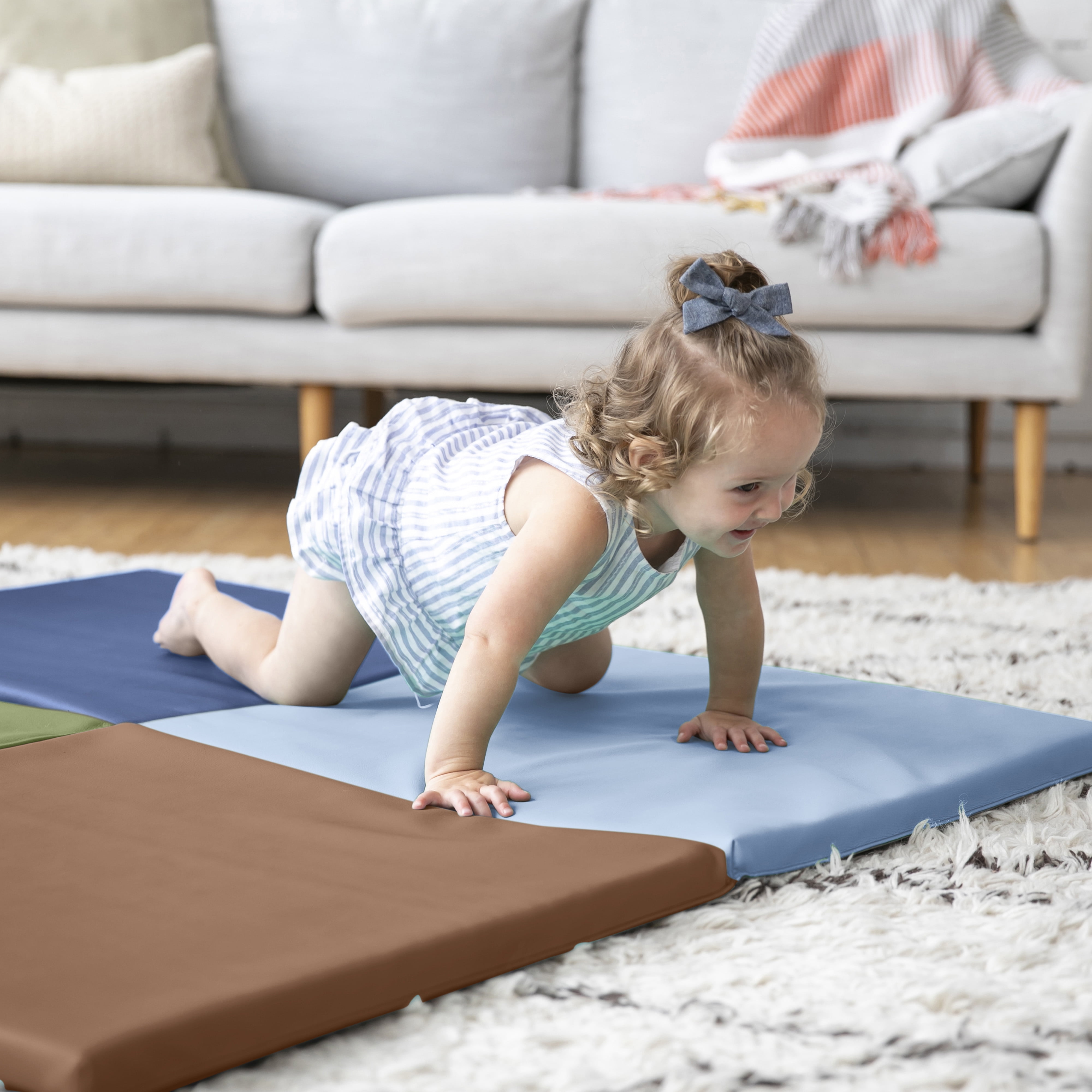 ECR4Kids SoftZone Quad Fold-N-Go Activity Play Mat, 48in Square, Baby Essentials, Earthtone