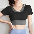 thumbnail image 4 of tarylea Yoga Tops for Women 2 in 1 Scoop Neck Crop Top Short Sleeve Color Blocked Shirts Casual Fitted Workout Athletic Tops, 4 of 5