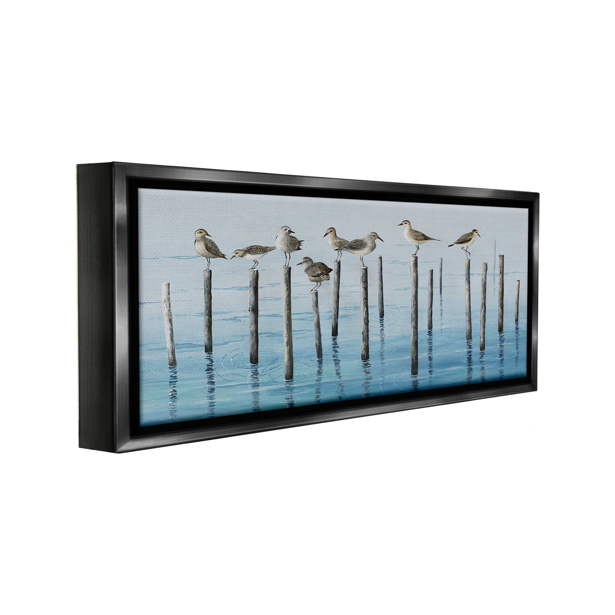 Stupell Industries Perched Sea Birds Animals & Insects Painting Black Floater Framed Canvas Art Print Wall Art, 25 x 11