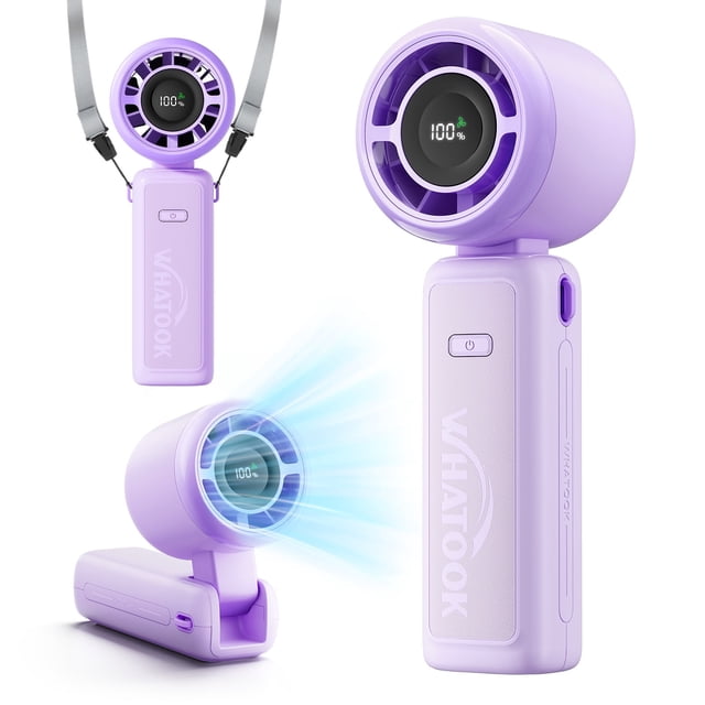 Kidsjoy 4000mAh Handheld Fan Rechargeable, Portable Personal Fan with LED Display & 5 Speeds, Foldable 3-in-1 Desk Neck Fan for Travel Beach Cruise