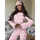 thumbnail image 5 of Conjunto de Pijamas Bonitos para Mujer, 2 Piezas, Larga, Y2K, Otoño e Invierno Cereza Rosa M, 5 of 7